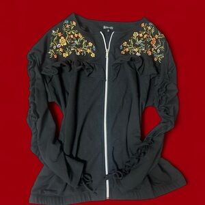 Hannah Whimsygoth Black Floral Embroidered Jacket